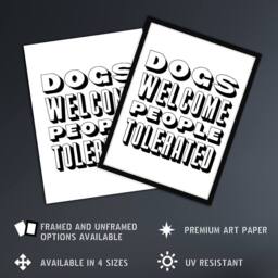 Artery8 Dogs Welcome People Tolerated Funny Cheeky Framed Wall Art Print in White - Size: A4 - thumbnail 2