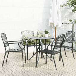 Berkfield Home Stackable Garden Chair Set 5 pcs Anthracite Powder-coated Steel in Black - thumbnail 2