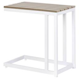 Wyld and Coco Garden Side Table Light Plastic Wood Top White Powder Coat Aluminium in Brown - thumbnail 5