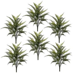 Leaf Pack of 6 x 78cm Fire Retardant Artificial Fern Foliage Branch in Green - Size: 6 x 78 cm
