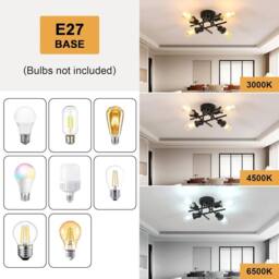 COMELY Industrial Semi Flush Ceiling Lights, 4-Light Rustic Sputnik Chandelier in Black - thumbnail 8