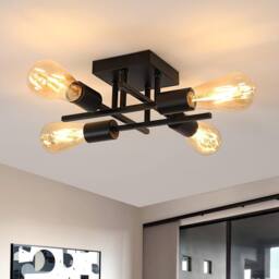 COMELY Industrial Semi Flush Ceiling Lights, 4-Light Rustic Sputnik Chandelier in Black