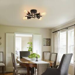 COMELY Industrial Semi Flush Ceiling Lights, 4-Light Rustic Sputnik Chandelier in Black - thumbnail 4