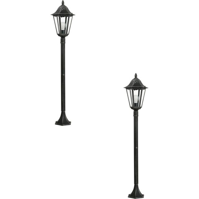 Loops 2 PACK IP44 Outdoor Bollard Light Black & Silver Lantern 1200mm Post 60W E27 - image 1