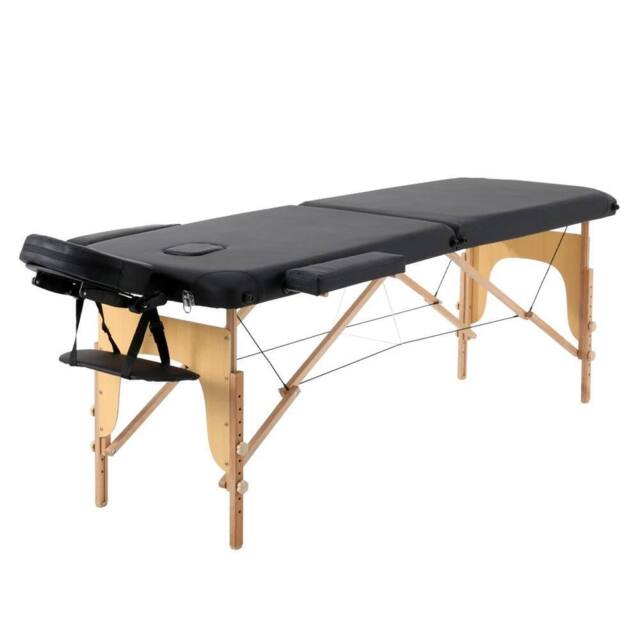 Hinsinc Black, 60cm Width 2 Section Wood- Massage Table Spa Bed in Black - Size: Cot - image 1