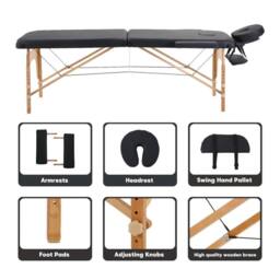Hinsinc Black, 60cm Width 2 Section Wood- Massage Table Spa Bed in Black - Size: Cot - thumbnail 3