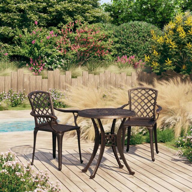 Berkfield Home 3 Piece Bistro Set Cast Aluminium Bronze in Brown - image 1