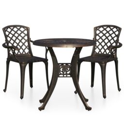 Berkfield Home 3 Piece Bistro Set Cast Aluminium Bronze in Brown - thumbnail 2