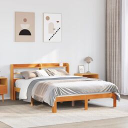 Berkfield Home Bed Frame without Mattress Wax Brown 135x190 cm Double Solid Wood Pine - thumbnail 1