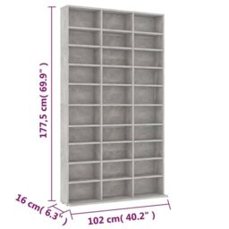 Berkfield Home CD Cabinet Concrete Grey 102x16x177.5 cm Engineered Wood - thumbnail 6