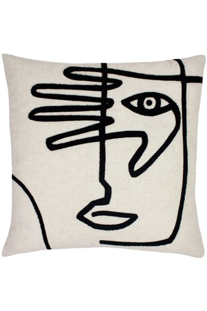 Furn Mono Face Abstract Tufted Linen Cushion in Cream - Size: 50 cm x 50 cm - image 1