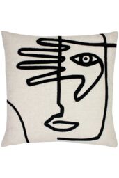 Furn Mono Face Abstract Tufted Linen Cushion in Cream - Size: 50 cm x 50 cm