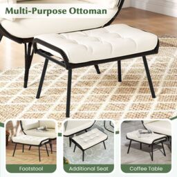 Gymax Oversized Egg Chair With Ottoman Indoor Outdoor Sofa Set With Cushions in White - thumbnail 5