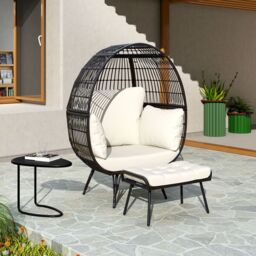 Gymax Oversized Egg Chair With Ottoman Indoor Outdoor Sofa Set With Cushions in White - thumbnail 8