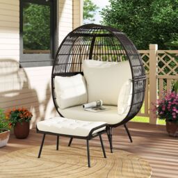 Gymax Oversized Egg Chair With Ottoman Indoor Outdoor Sofa Set With Cushions in White - thumbnail 3