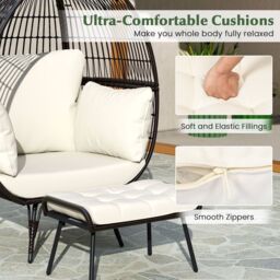 Gymax Oversized Egg Chair With Ottoman Indoor Outdoor Sofa Set With Cushions in White - thumbnail 6