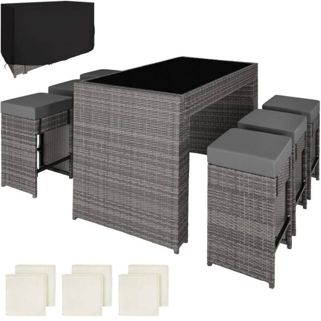 tectake Garden Table & Chairs Ibiza in Grey - Size: 6 Person - image 1
