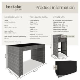 tectake Garden Table & Chairs Ibiza in Grey - Size: 6 Person - thumbnail 6