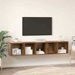 Berkfield Home TV Cabinet Set Wall-mounted with Storage 2 pcs Old wood 37 x 37 x in Brown - thumbnail 2