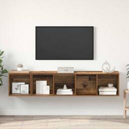 Berkfield Home TV Cabinet Set Wall-mounted with Storage 2 pcs Old wood 37 x 37 x in Brown - thumbnail 4