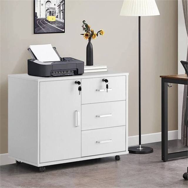 Havendro White Mobile Lockable Filing Cabinet Printer Stand - Size: 100 cm x 100 cm - image 1