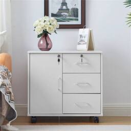 Havendro White Mobile Lockable Filing Cabinet Printer Stand - Size: 100 cm x 100 cm - thumbnail 3