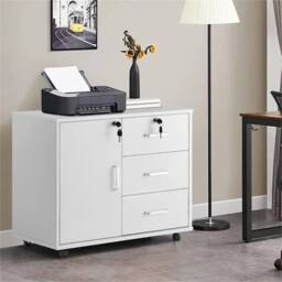 Havendro White Mobile Lockable Filing Cabinet Printer Stand - Size: 100 cm x 100 cm - thumbnail 1