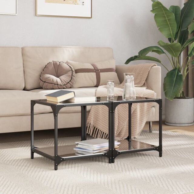 Berkfield Home Coffee Tables with Black Glass Top 2 pcs 40x40x40 cm Steel - Size: 40 x 40 x 40 cm - image 1