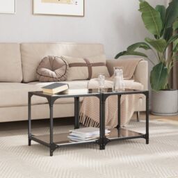Berkfield Home Coffee Tables with Black Glass Top 2 pcs 40x40x40 cm Steel - Size: 40 x 40 x 40 cm
