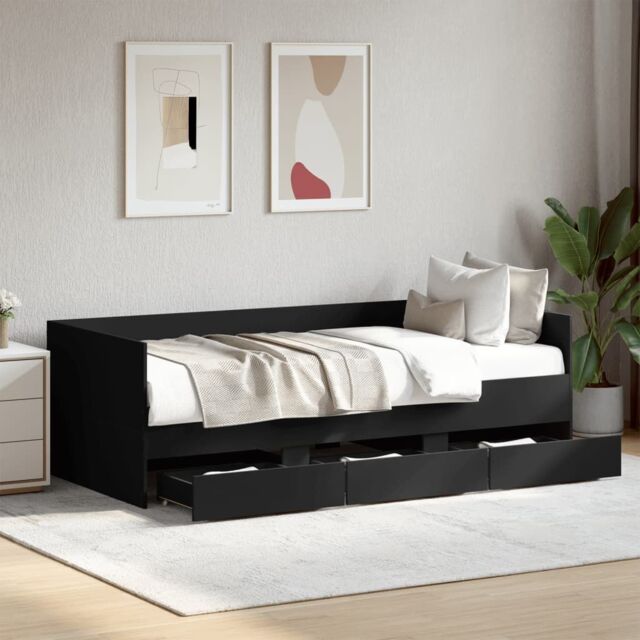 Berkfield Home Daybed with Drawers without Mattress Black 75x190 cm Small Single - image 1