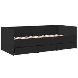Berkfield Home Daybed with Drawers without Mattress Black 75x190 cm Small Single - thumbnail 3