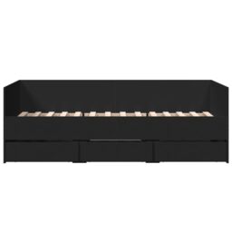 Berkfield Home Daybed with Drawers without Mattress Black 75x190 cm Small Single - thumbnail 4
