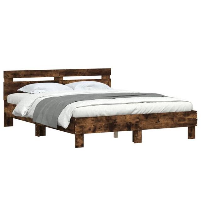 Berkfield Home Durable Bed Frame with LED without Mattress Smoked Oak 150x200 cm in Brown - Size: King - image 1