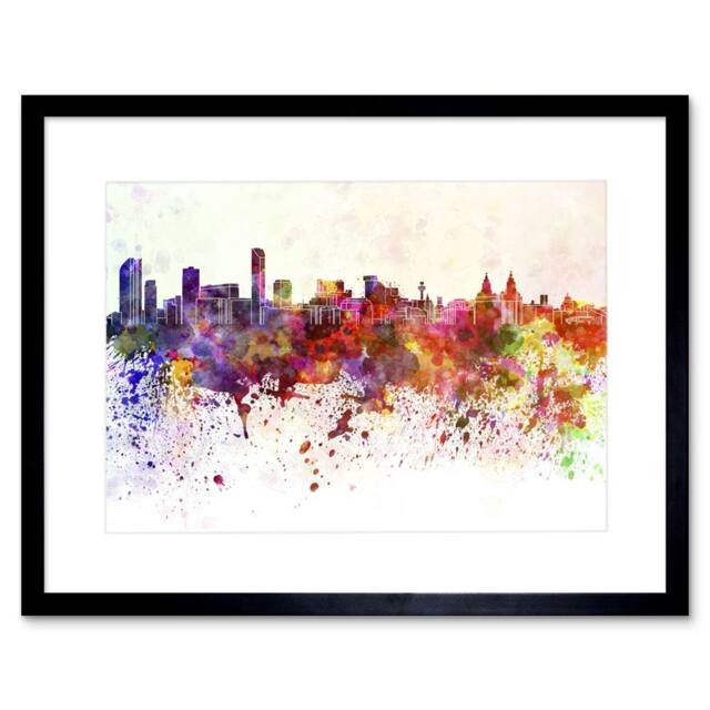 "Artery8 Painting Cityscape Liverpool Skyline Paint Splash Framed Art Print - Size: W12"" x H16""" - image 1