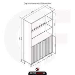 Creative Furniture Tide Crest Display Cabinet 175cm - Dark Grey with Fluted Doors - thumbnail 8