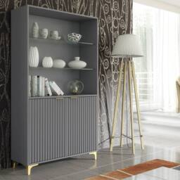Creative Furniture Tide Crest Display Cabinet 175cm - Dark Grey with Fluted Doors - thumbnail 1