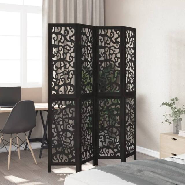 Berkfield Home Room Divider 4 Panels Black Solid Wood Paulownia - image 1