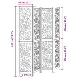 Berkfield Home Room Divider 4 Panels Black Solid Wood Paulownia - thumbnail 8