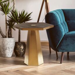 Orsina Large Hexagon End Table For Dining Area, Elegant Gold Finish Bedside Table, Decorative Table, Sofa Side Table
