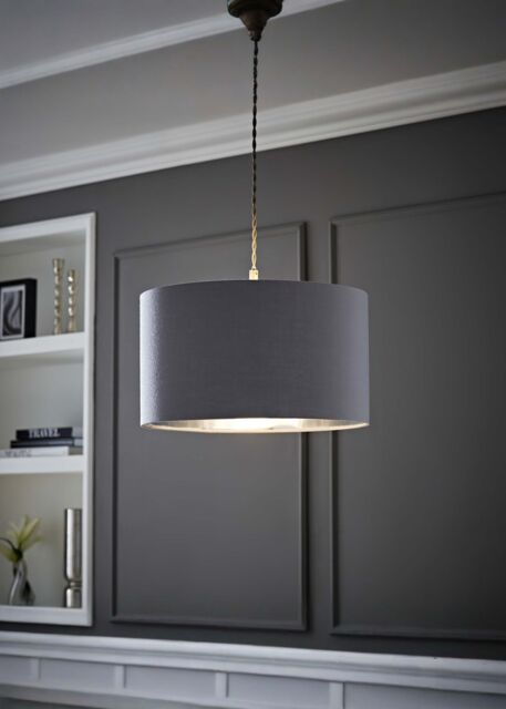 ValueLights Reni Pale Grey with Metallic Chrome Inner Easy Fit Ceiling Lamp Shade - Size: Medium - image 1