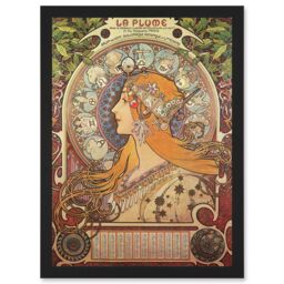 Artery8 Alphonse Mucha Art Nouveau Orange Gold Painting A4 Artwork Framed Wall Art Print in Black - thumbnail 1