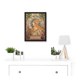 Artery8 Alphonse Mucha Art Nouveau Orange Gold Painting A4 Artwork Framed Wall Art Print in Black - thumbnail 2