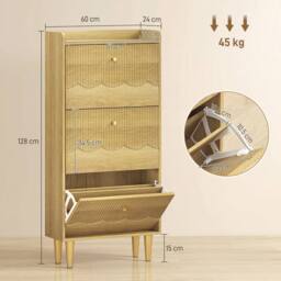 HOMCOM Narrow Shoe Cabinet, Shoe Storage Cabinet with 3 Flip Drawers, Oak in Natural - thumbnail 3