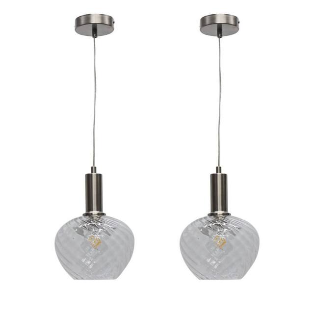 First Choice Lighting Set of 2 Bradson - Clear Swirl Glass Satin Nickel Deco Pendants - image 1