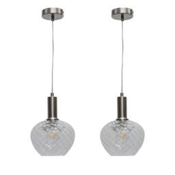 First Choice Lighting Set of 2 Bradson - Clear Swirl Glass Satin Nickel Deco Pendants - thumbnail 1