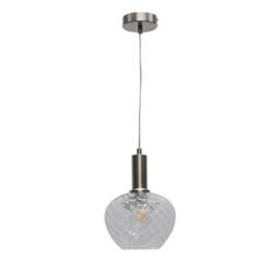 First Choice Lighting Set of 2 Bradson - Clear Swirl Glass Satin Nickel Deco Pendants - thumbnail 2