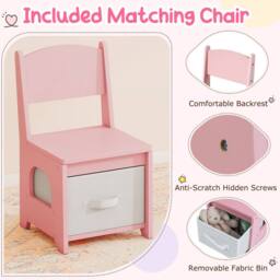 Gymax Pretend Play Dressing Table Set With 3-Colour Lights Mirror Cabinet in Pink - thumbnail 6
