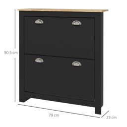 HOMCOM 2 Drawer Shoe Cabinet Narrow Shoe Cupboard with Flip Doors, Black - thumbnail 3