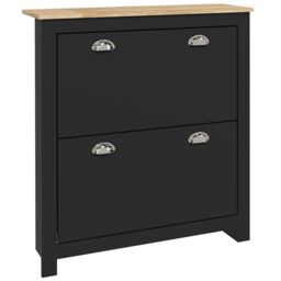 HOMCOM 2 Drawer Shoe Cabinet Narrow Shoe Cupboard with Flip Doors, Black - thumbnail 2