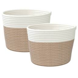 Berkfield Home Storage Baskets 2 pcs Brown & White √ò24x18 cm Cotton - Size: 24x18 cm
